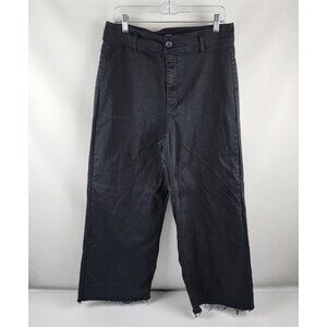 Oat New York Jeans Womens 12/31 Black High Rise Wide Leg Cropped Raw Hem (31x28)